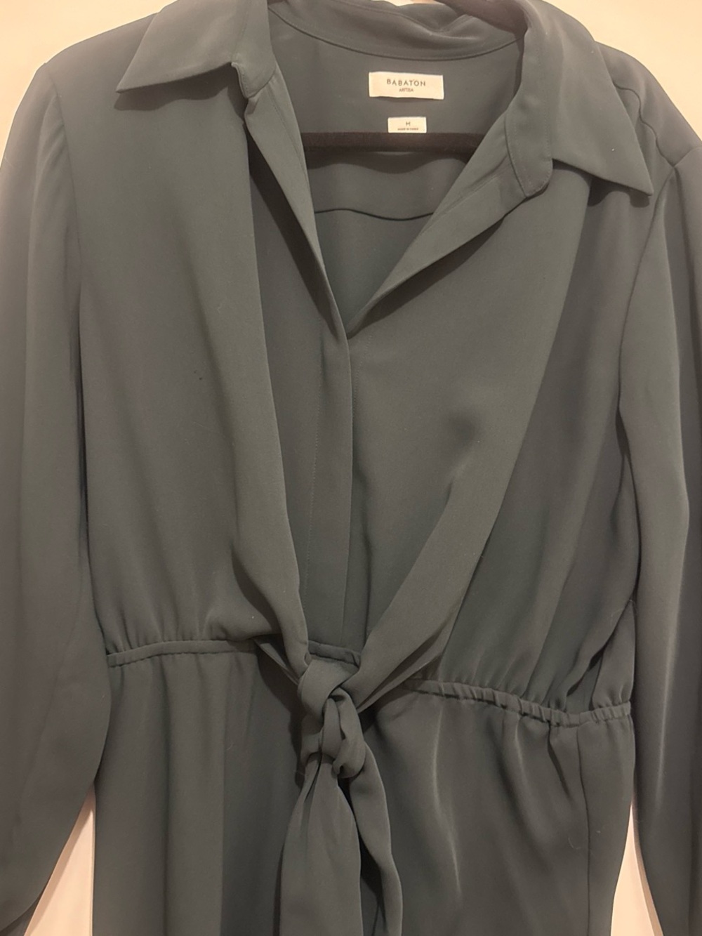Babaton Slate Green Long-Sleeve Tie-Front Dress